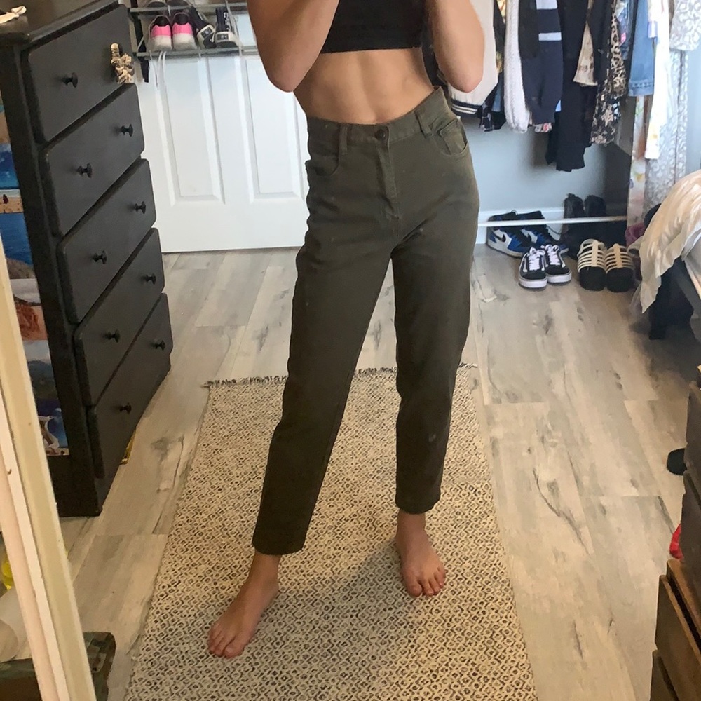Dark forest green mom jeans